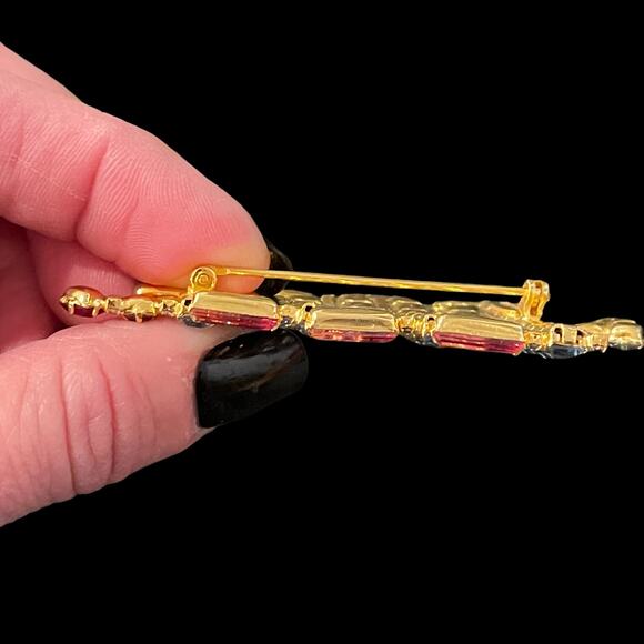 Vintage Dominique Candle Christmas Tree Brooch Pin Rhinestone Jewelry Signed - Picture 4 of 9